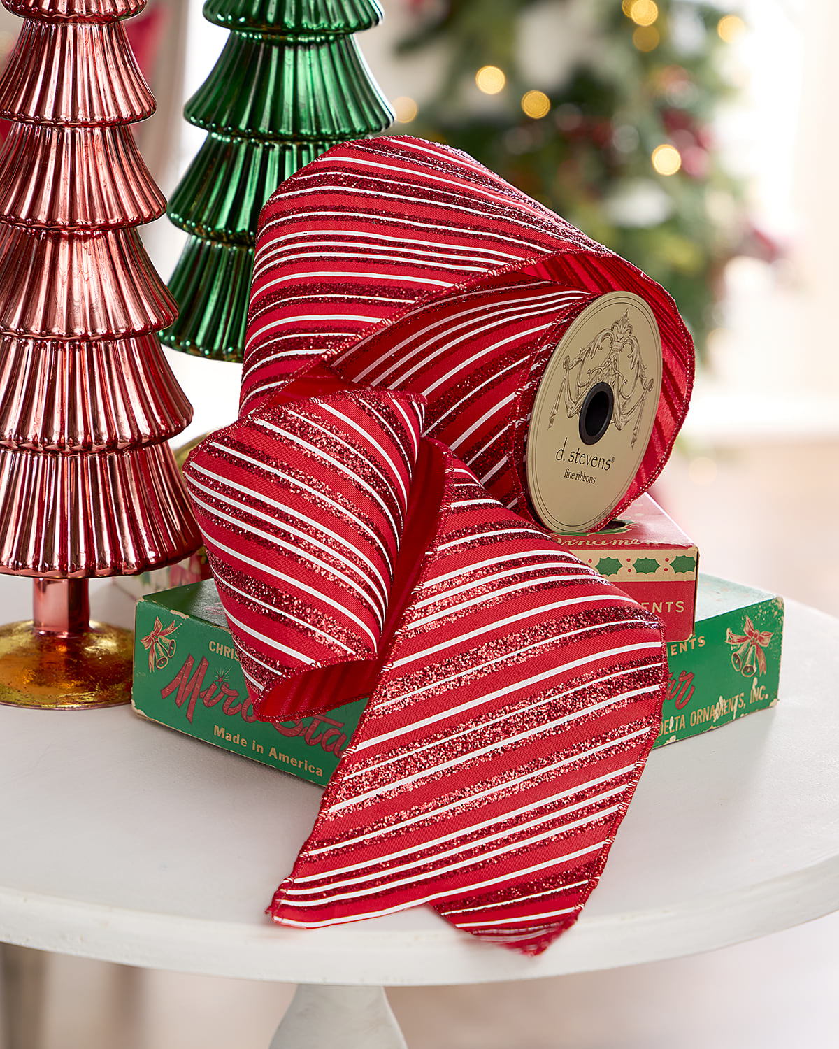 D. Stevens Candy Cane Stripe Ribbon, 4"w X 10 Yards