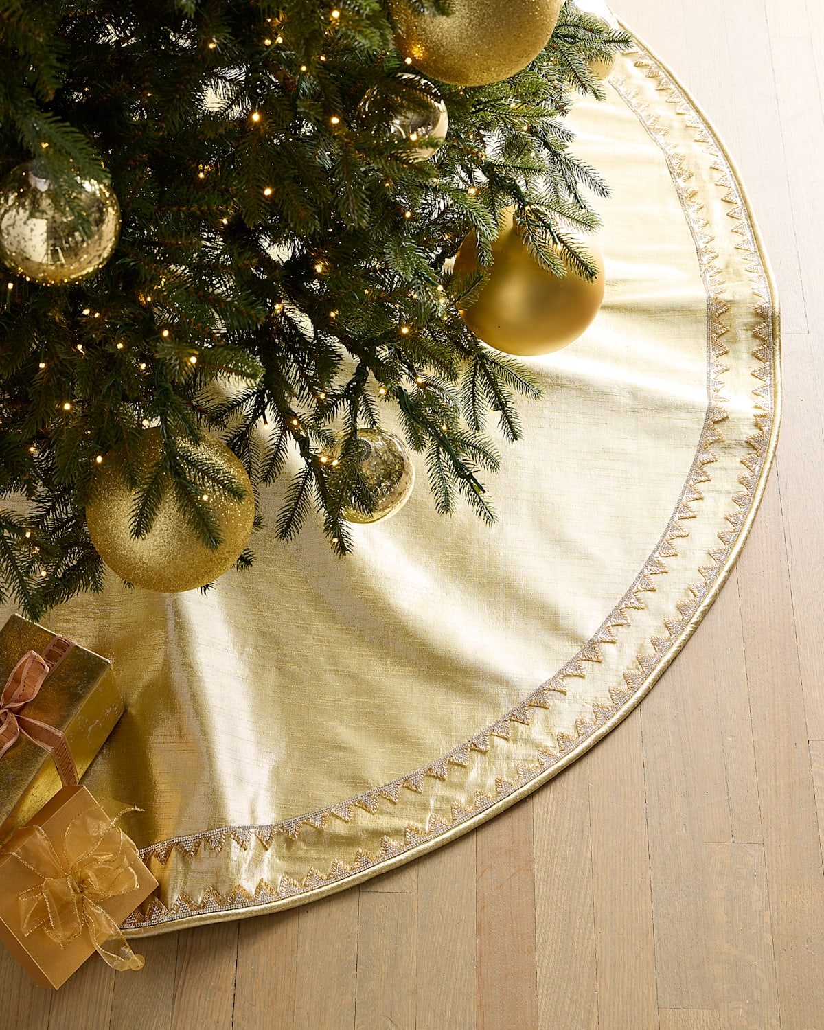 D. Stevens Art Deco Metallic Dupion 64" Tree Skirt, Gold