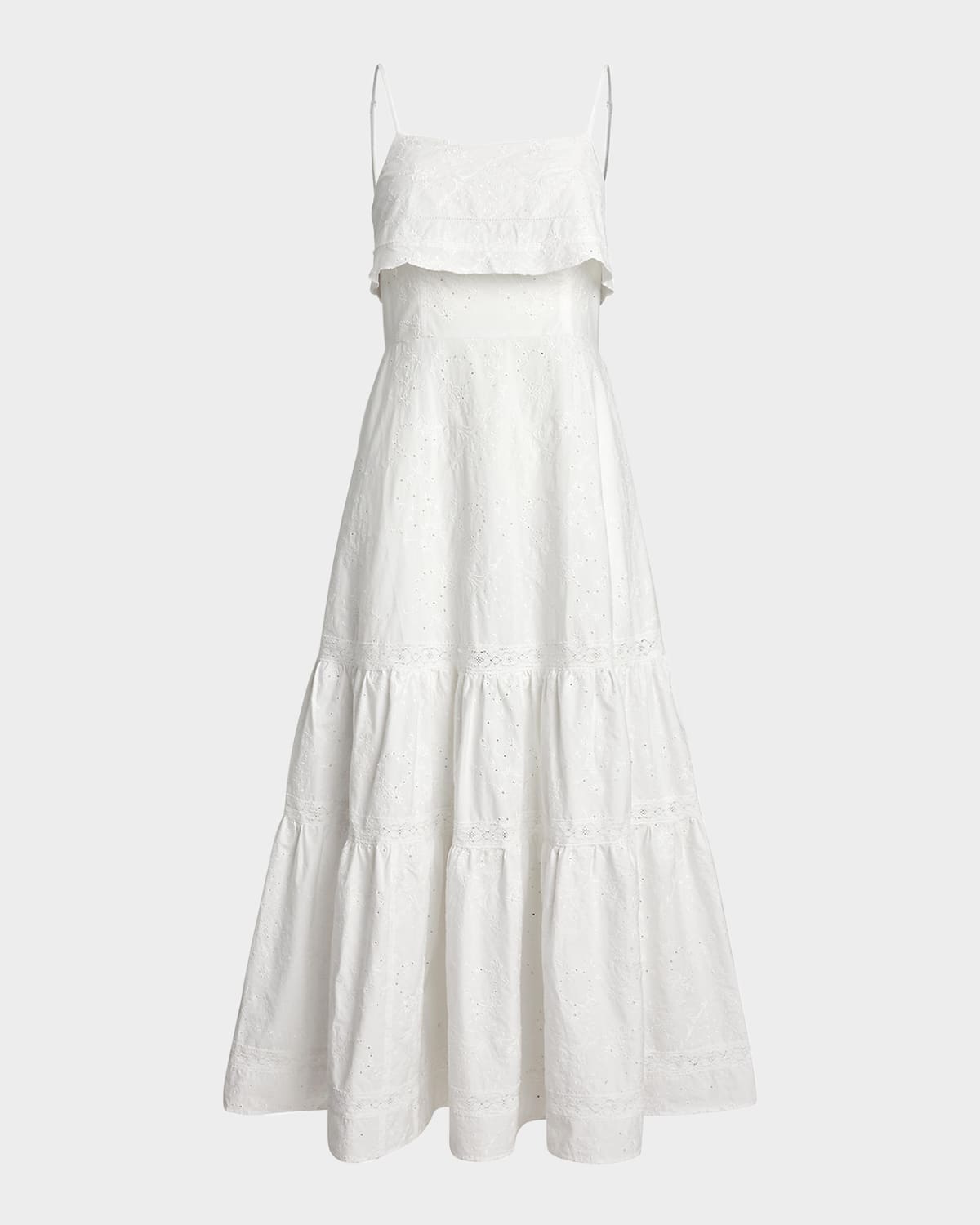 Polo Ralph Lauren Cotton Eyelet Tiered Maxi Dress In White