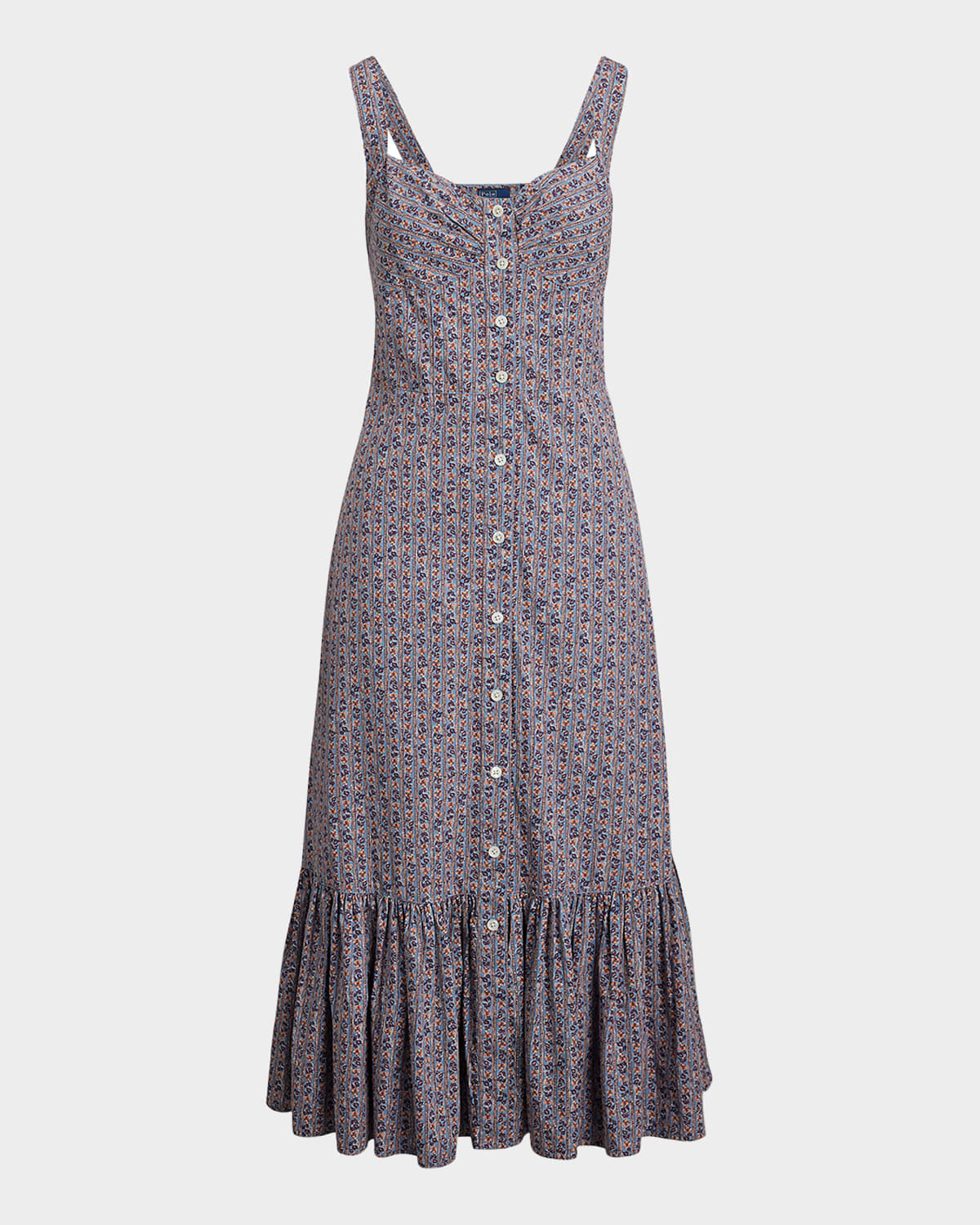 Polo Ralph Lauren Floral Cotton Buttoned Midi Dress In Gray