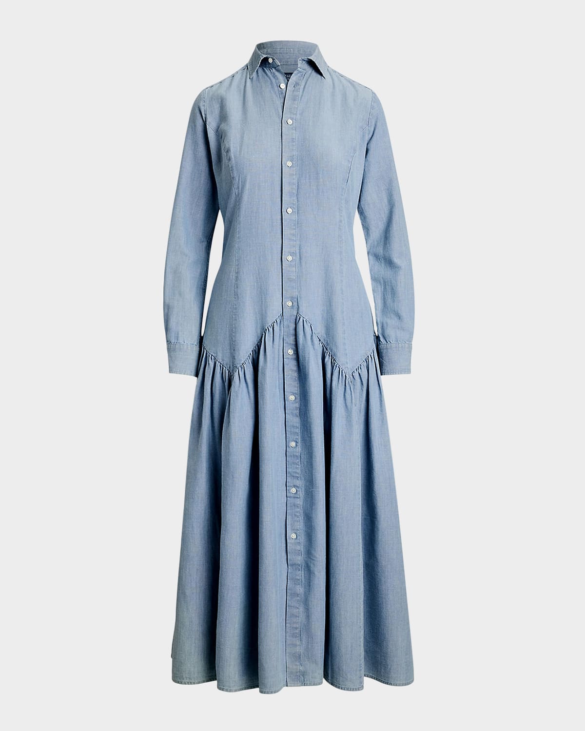 Polo Ralph Lauren Long-sleeve Cotton-linen Chambray Shirtdress In Blue