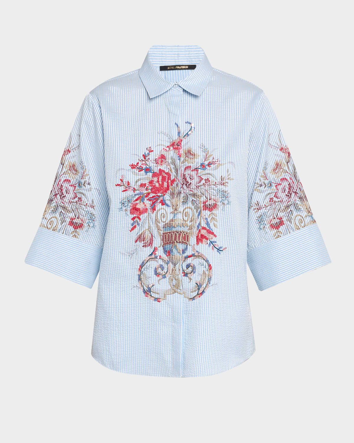 Kobi Halperin Drew Seersucker Floral-print Blouse In White