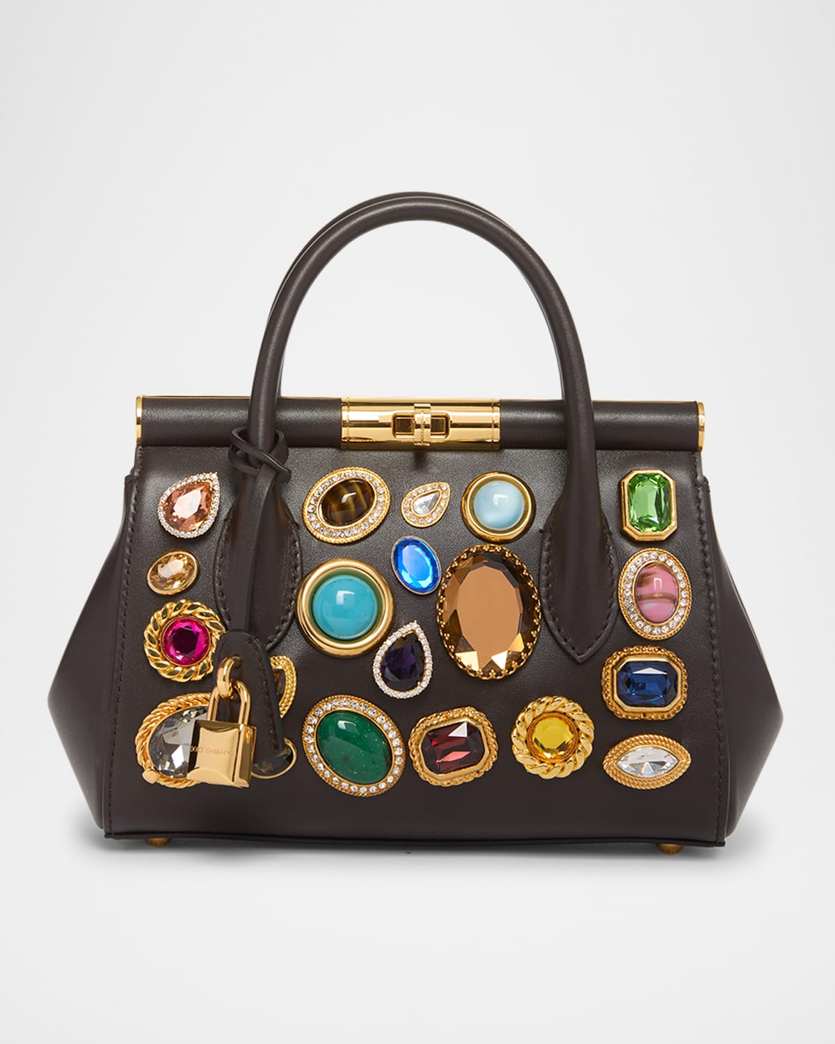 Dolce & Gabbana Marlene Small Jeweled Leather Top-Handle Bag