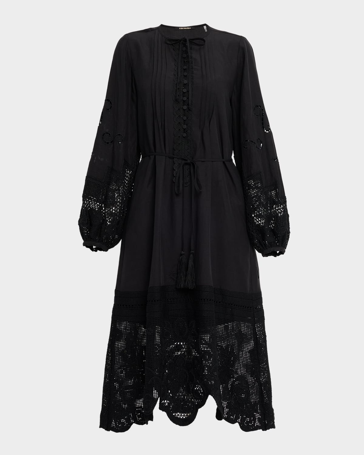 Kobi Halperin Yelle Pintuck Lace-inset Linen Midi Dress