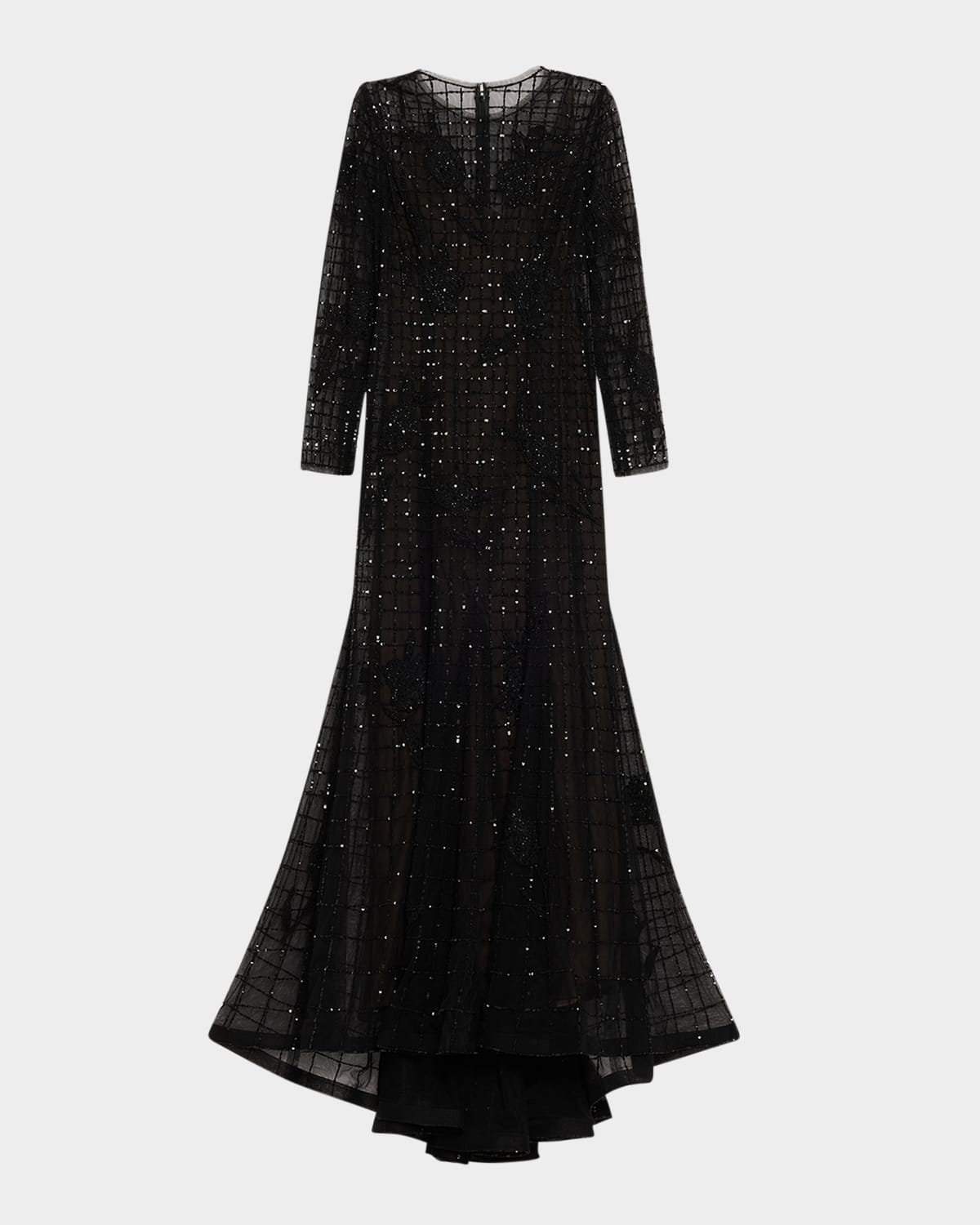 Carolina Herrera Embellished Long-sleeve Trumpet Gown In Black