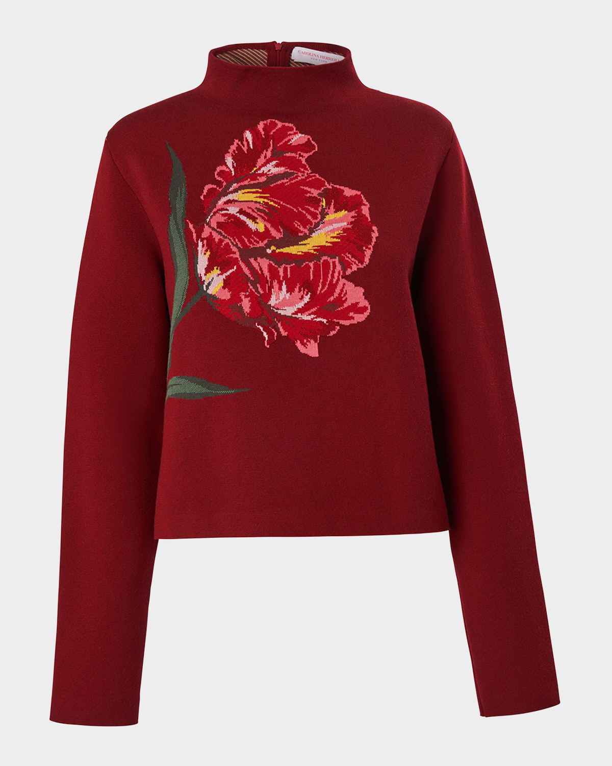Carolina Herrera Floral Jacquard Cotton And Wool Sweater In Burgundy