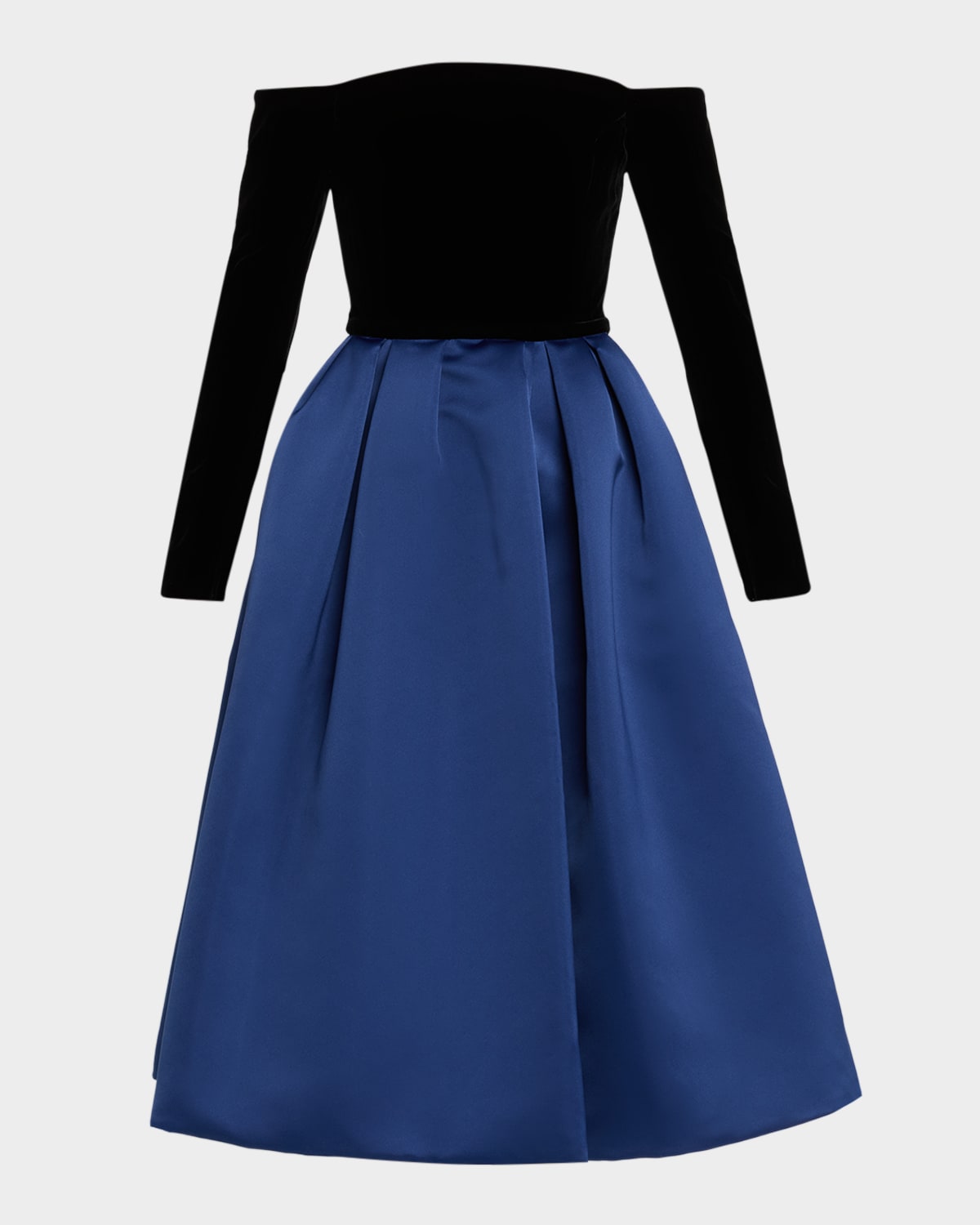 Carolina Herrera Off The Shoulder Long Sleeve Mixed Media Cocktail Dress In Blue