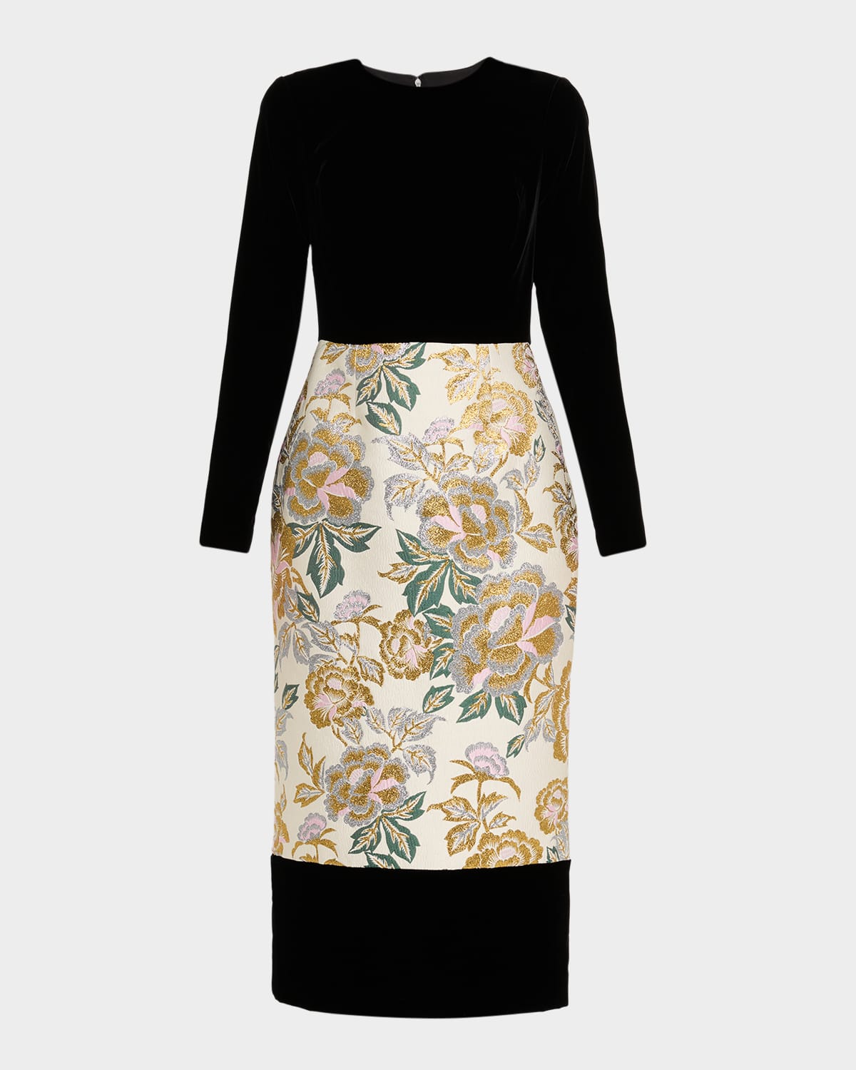 Carolina Herrera Floral Jacquard Crewneck Midi Dress In Multi