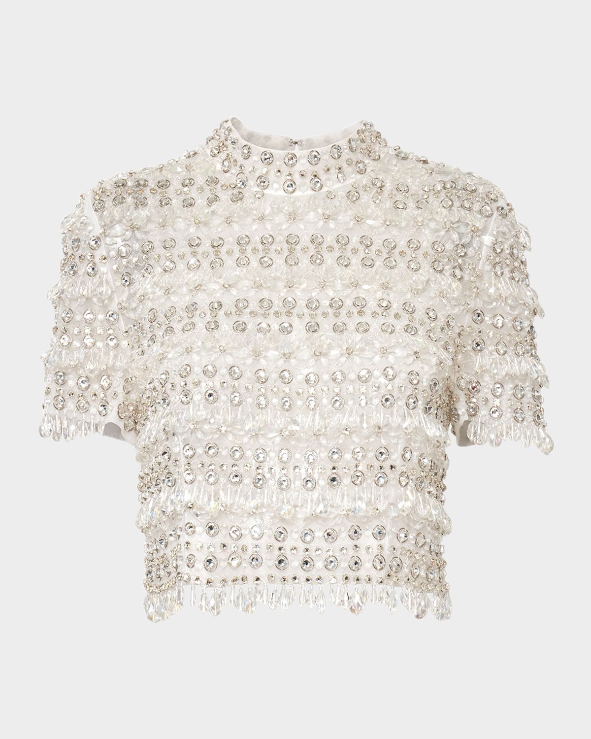 Carolina Herrera Crystal-embellished Short-sleeve Top In White