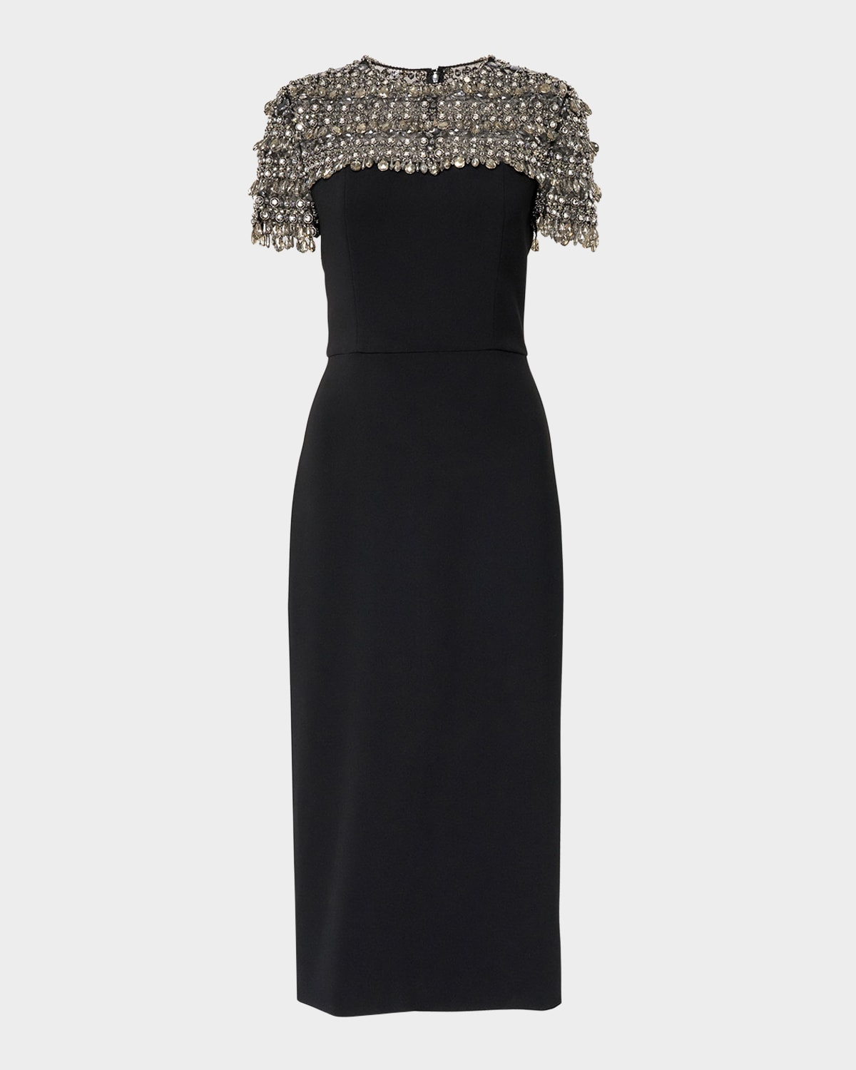 Carolina Herrera Embellished Short-sleeve Crewneck Pencil Dress In Multi
