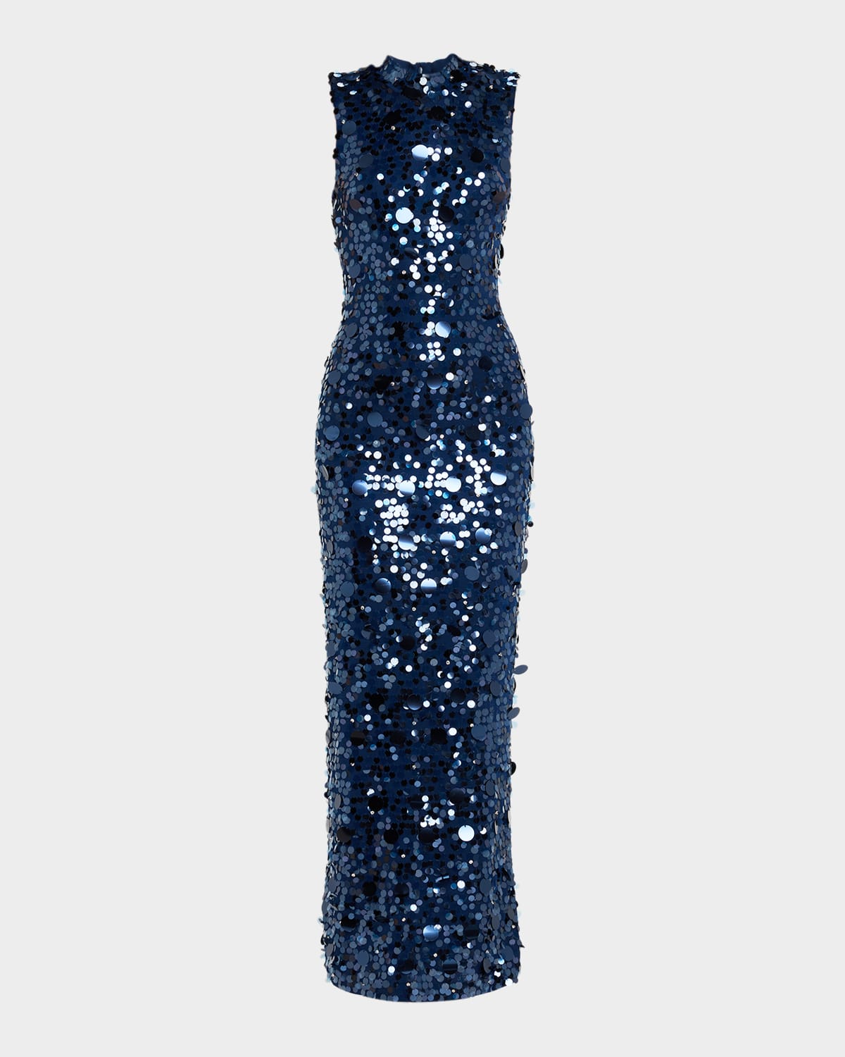 Carolina Herrera Sequined Sleeveless Mock-neck Gown In Blue