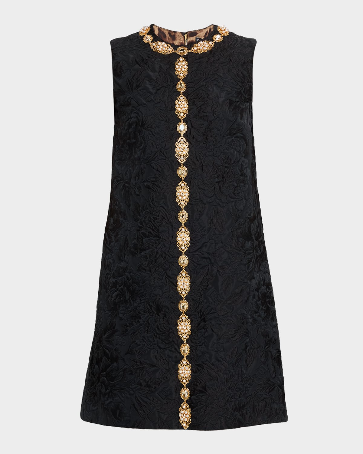 Dolce & Gabbana Peony Brocade Embellished Mini Dress In Black
