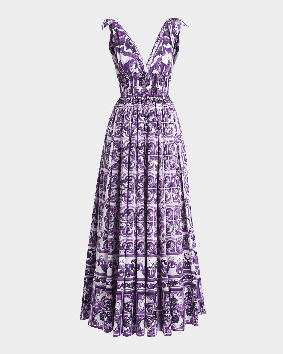 Dolce & Gabbana Majolica-print V-neck Tie Popline Maxi Dress