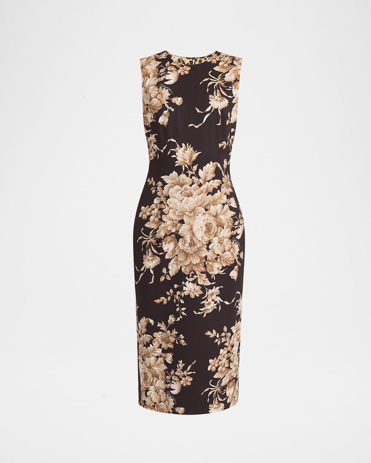 Dolce & Gabbana Rose Cretonne Charmeuse Sleeveless Midi Dress