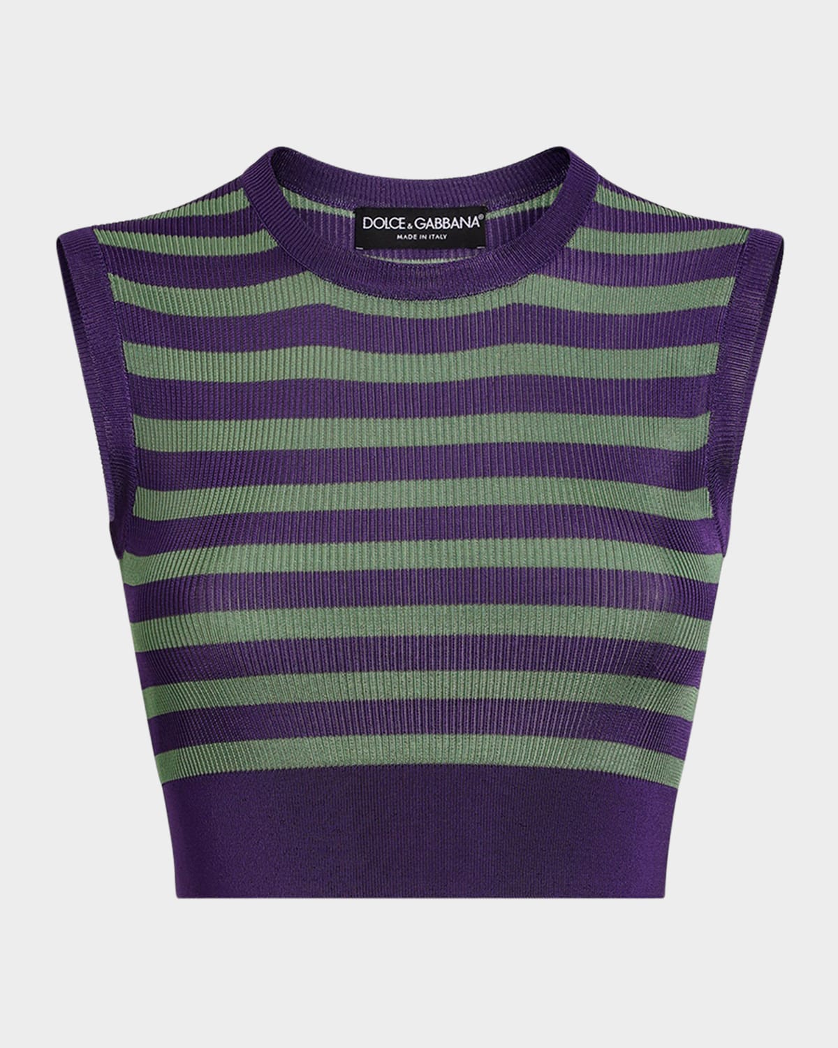 Dolce & Gabbana Striped Rib Crop Tank Top In Purple