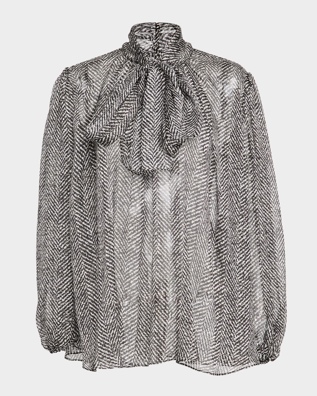Dolce & Gabbana Dolce&gabbana Women Silk Chiffon Blouse With Chevron Print In Black