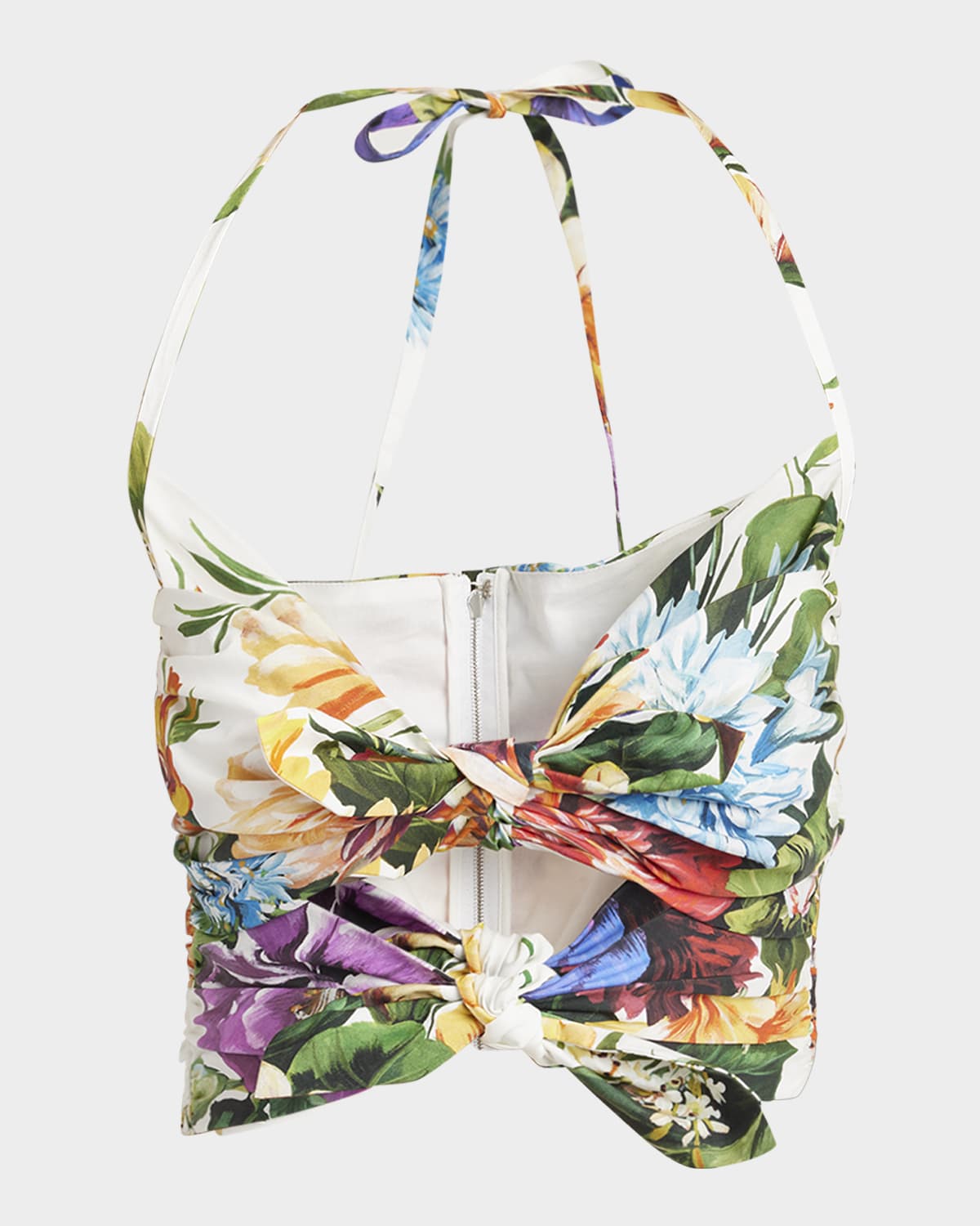 Dolce & Gabbana Floral Bouquet Knotted Popeline Crop Halter Top