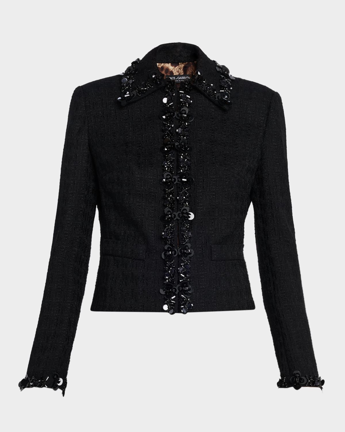 Dolce & Gabbana Short Sequined Stretch Mat Jacket In Black
