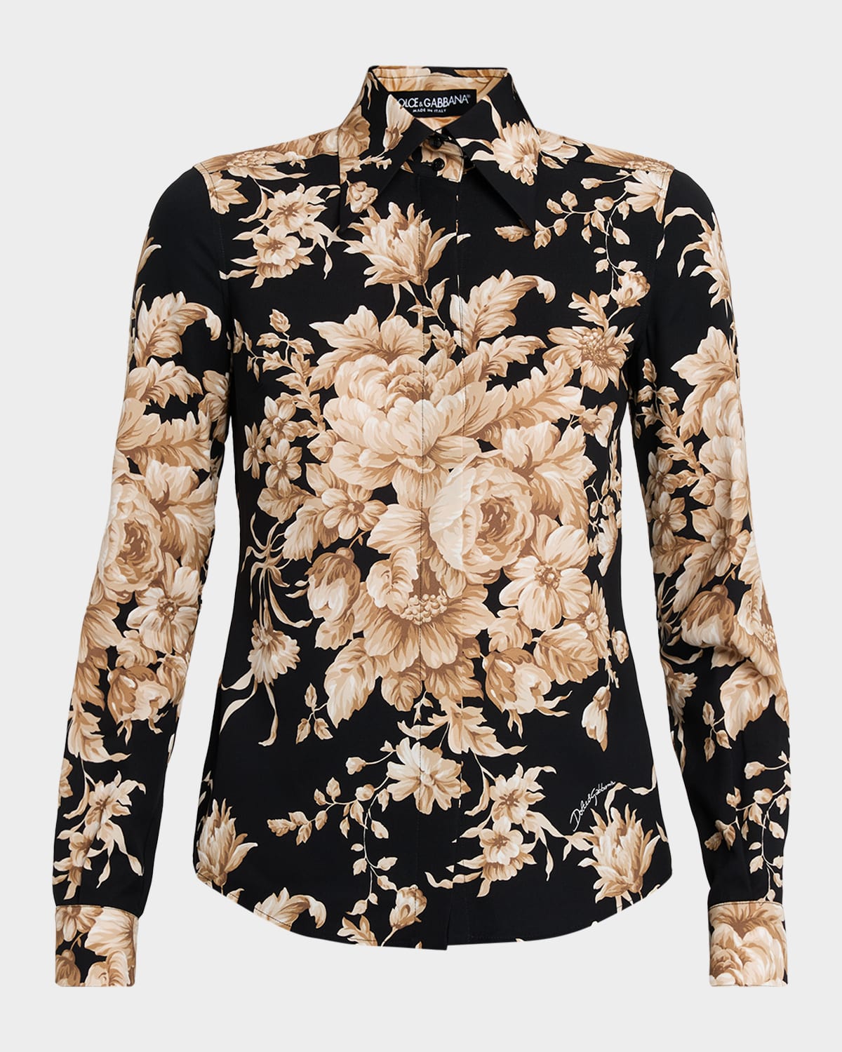 Dolce & Gabbana Rose Cretonne Charmeuse Button-down Shirt In Multi