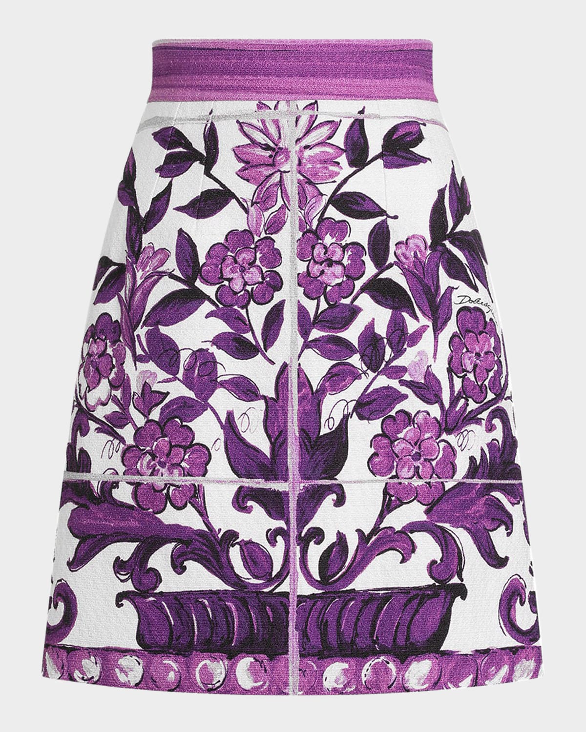 Dolce & Gabbana Majolica Cotton And Linen-blend Miniskirt In Purple