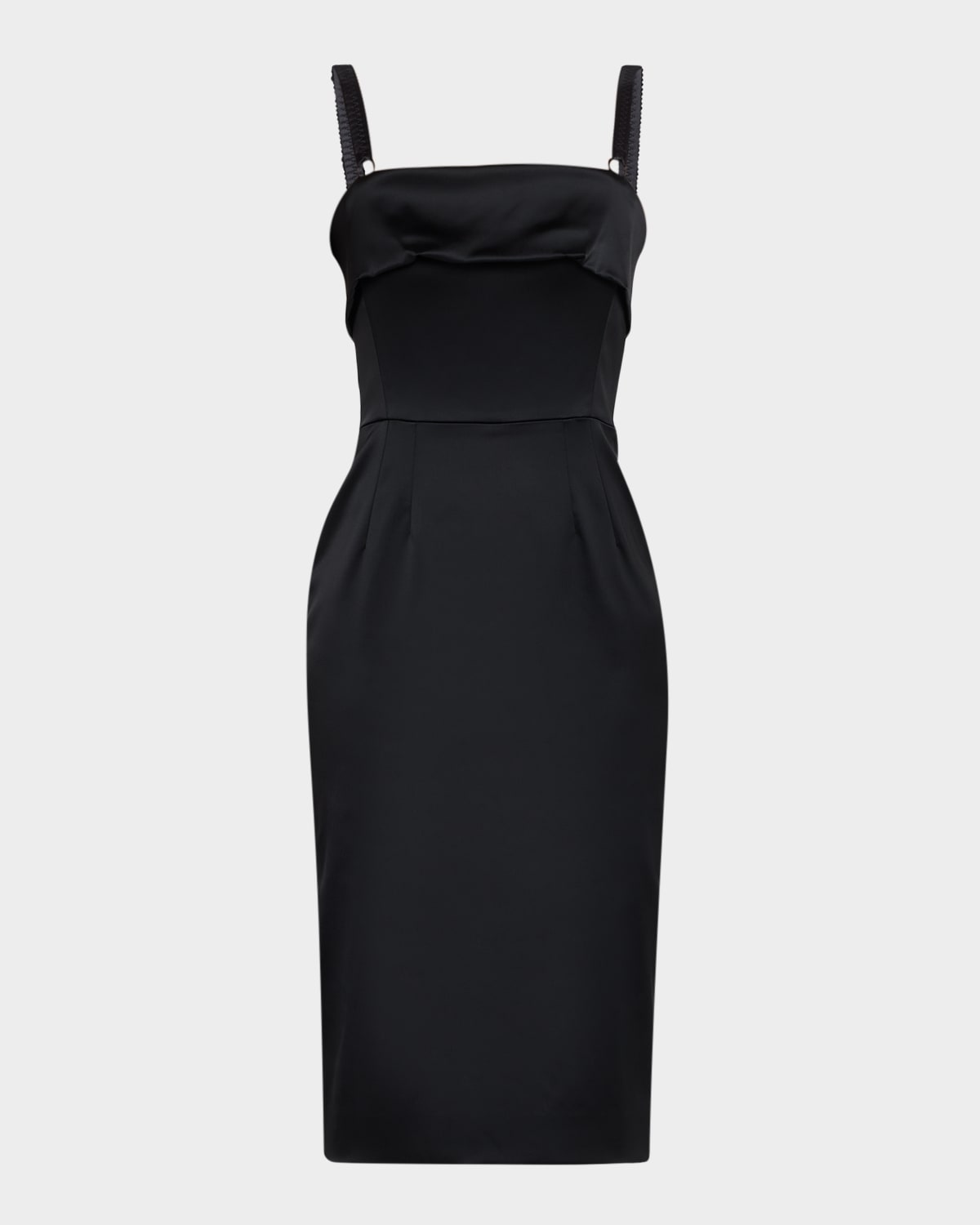 Dolce & Gabbana Satin Sleeveless Sheath Midi Dress In Black