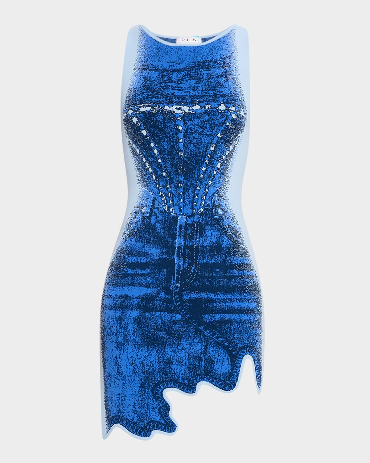 Hazel Denim Wavy Asymmetric Mini Dress