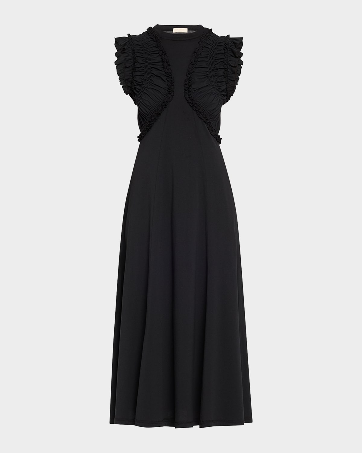Ulla Johnson Shiva Sleeveless Ruffled Midi Dress In Noir In Black