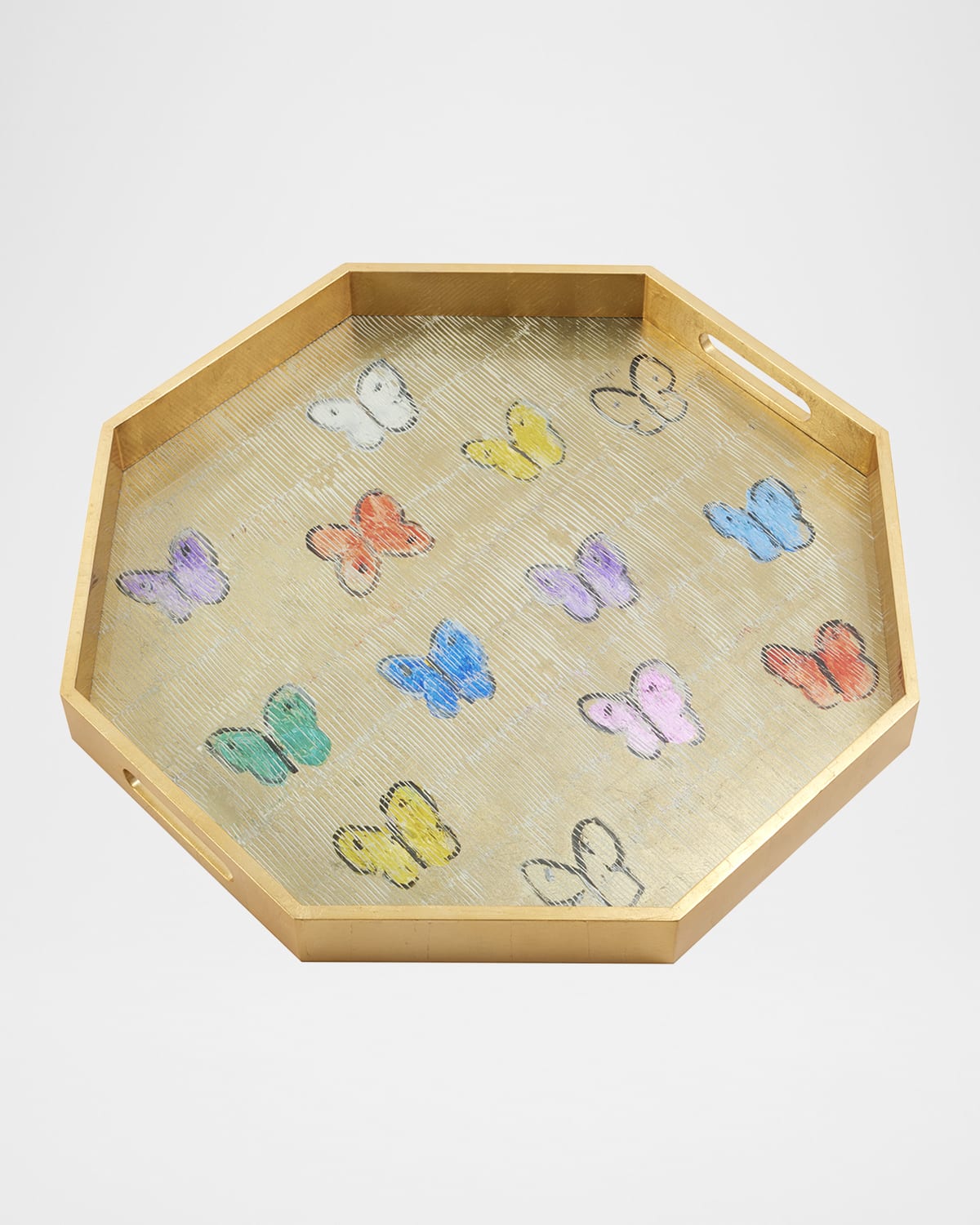 Hunt Slonem Summer Butterflies Octagonal Gold Leaf Tray In Gold