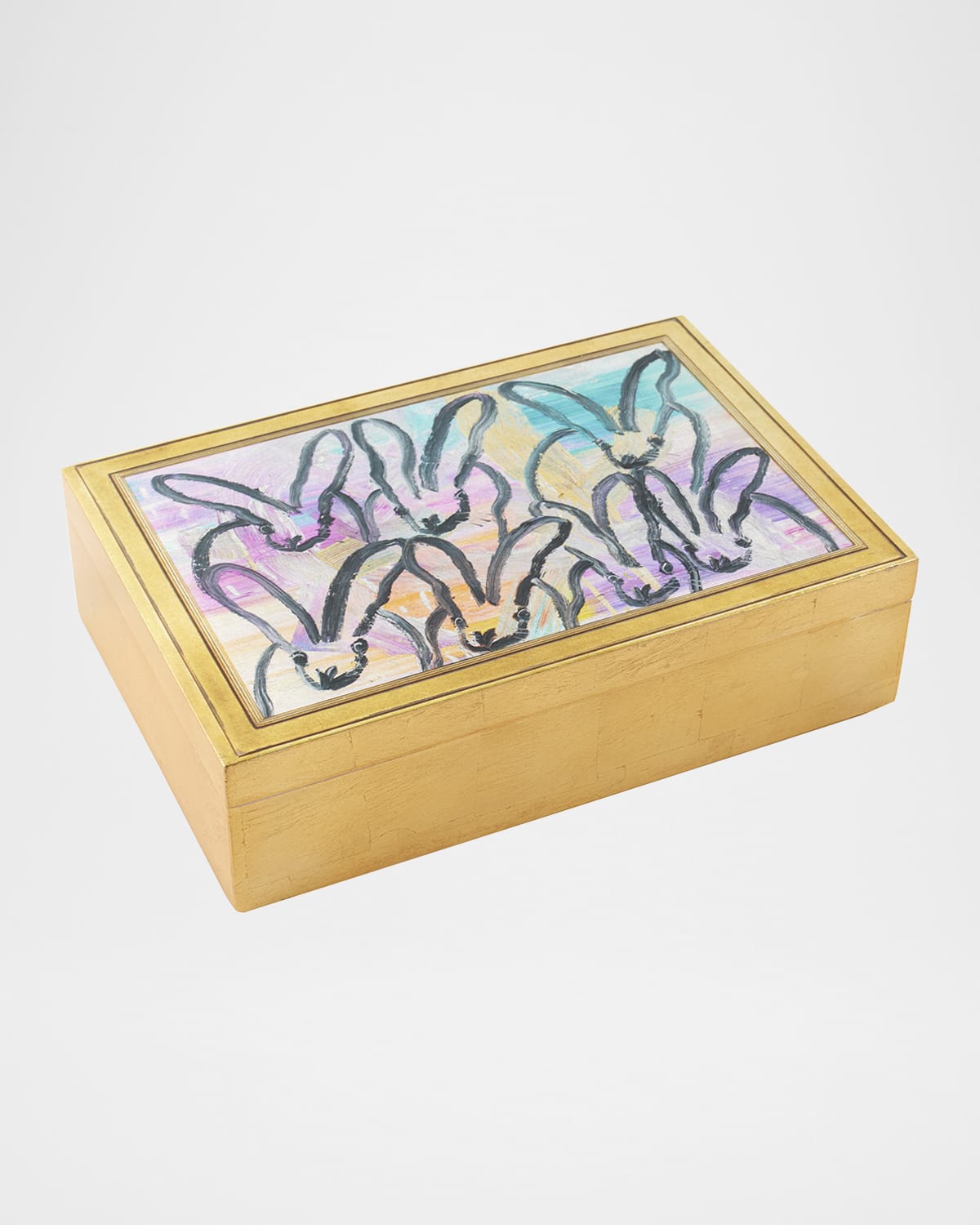 HUNT SLONEM FRAMED BUNNY GOLD LEAF & LACQUER BOX