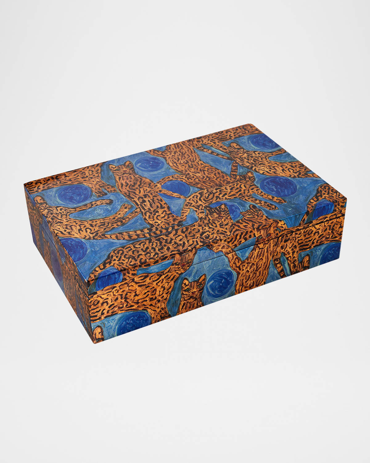 Hunt Slonem Ocelot & Blue Pearls Lacquer Box