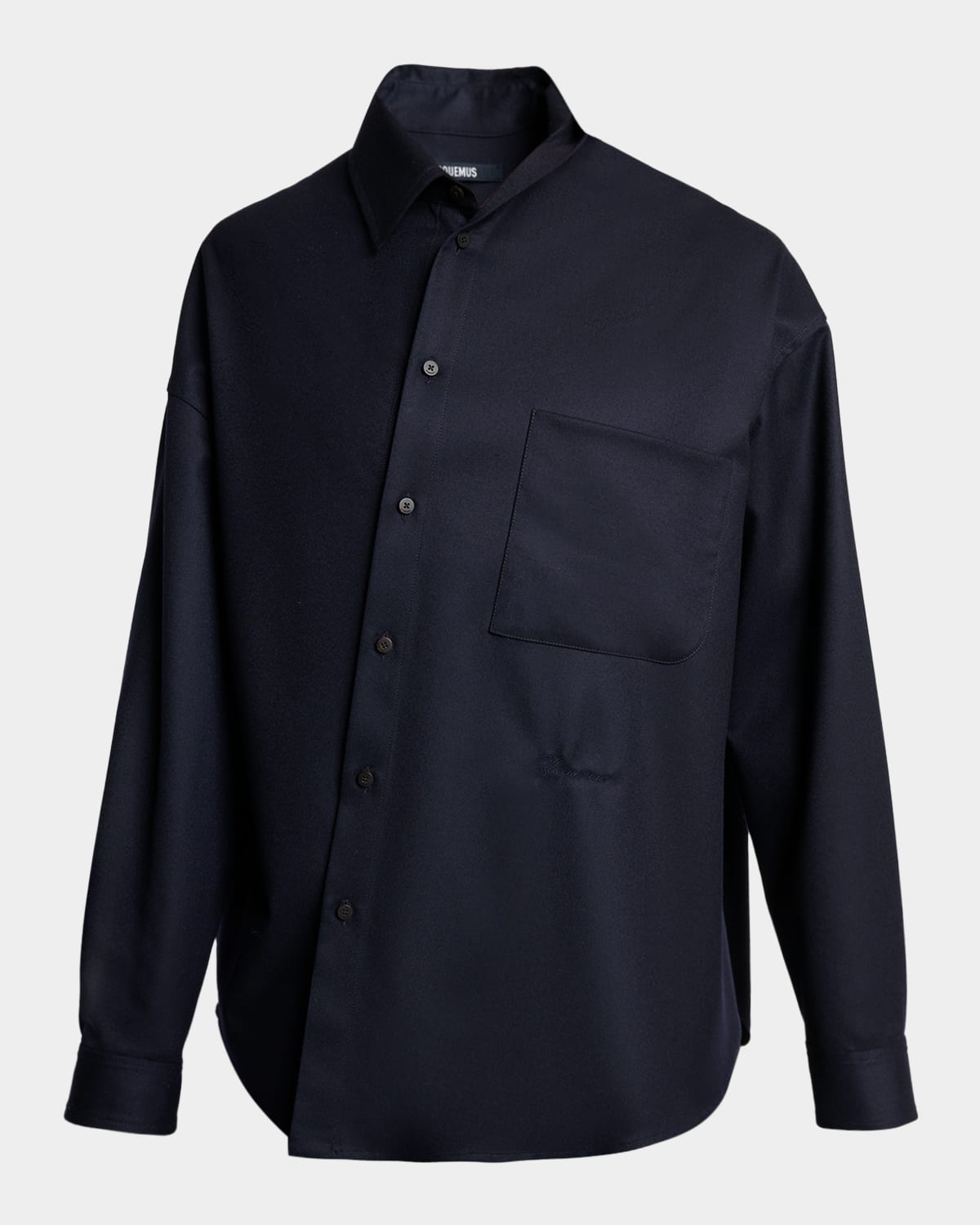 Jacquemus Men's The Cuadro Asymmetric Wool Pocket Button-down Shirt In Blue