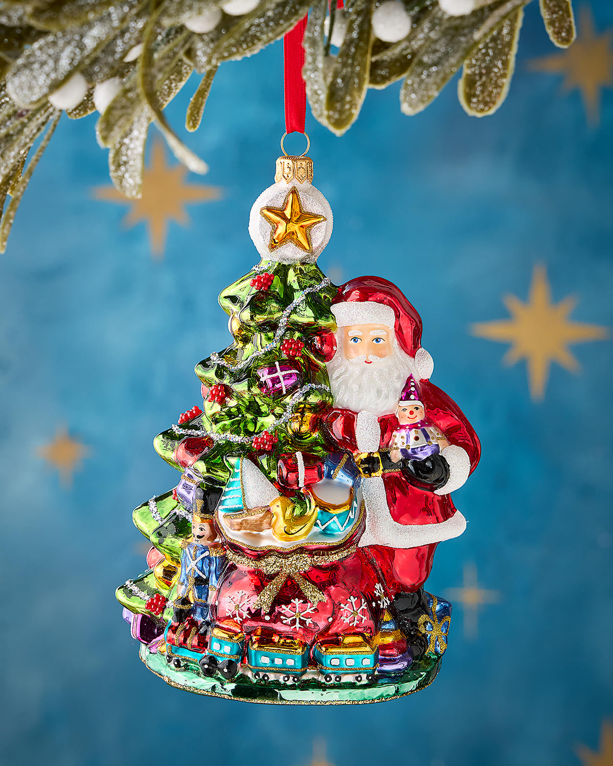 John Huras Santa On A Toy Pedestal Ornament