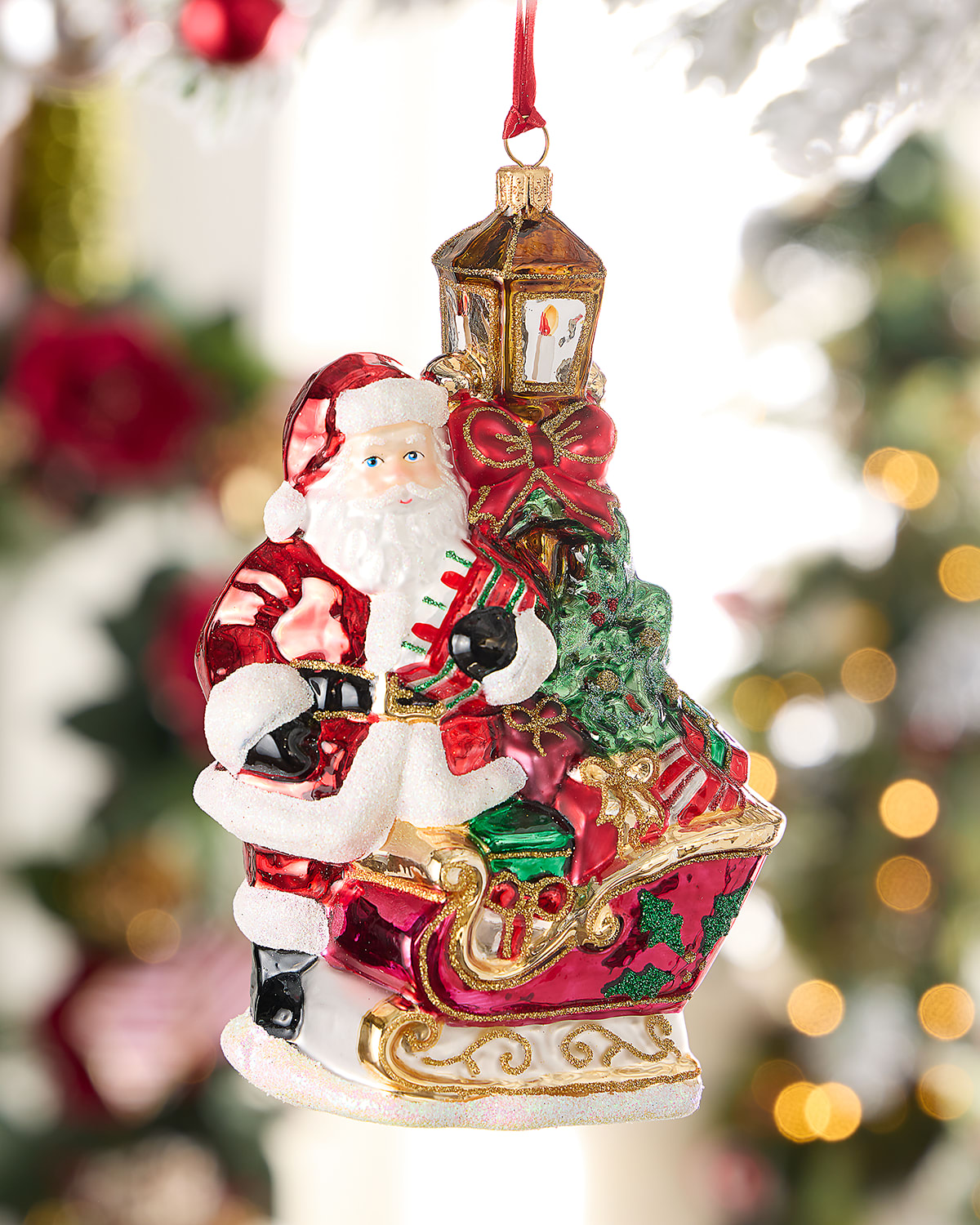 Neiman Marcus Santa With Sleigh And Lantern Christmas Ornament