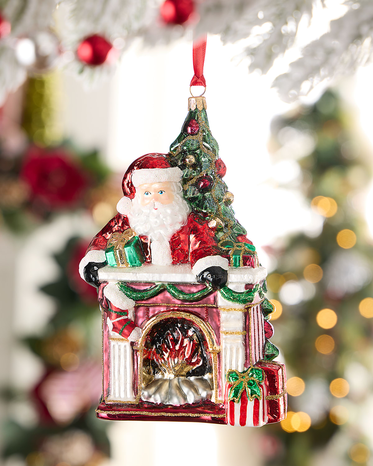 Neiman Marcus Santa, Tree And Fireplace Christmas Ornament