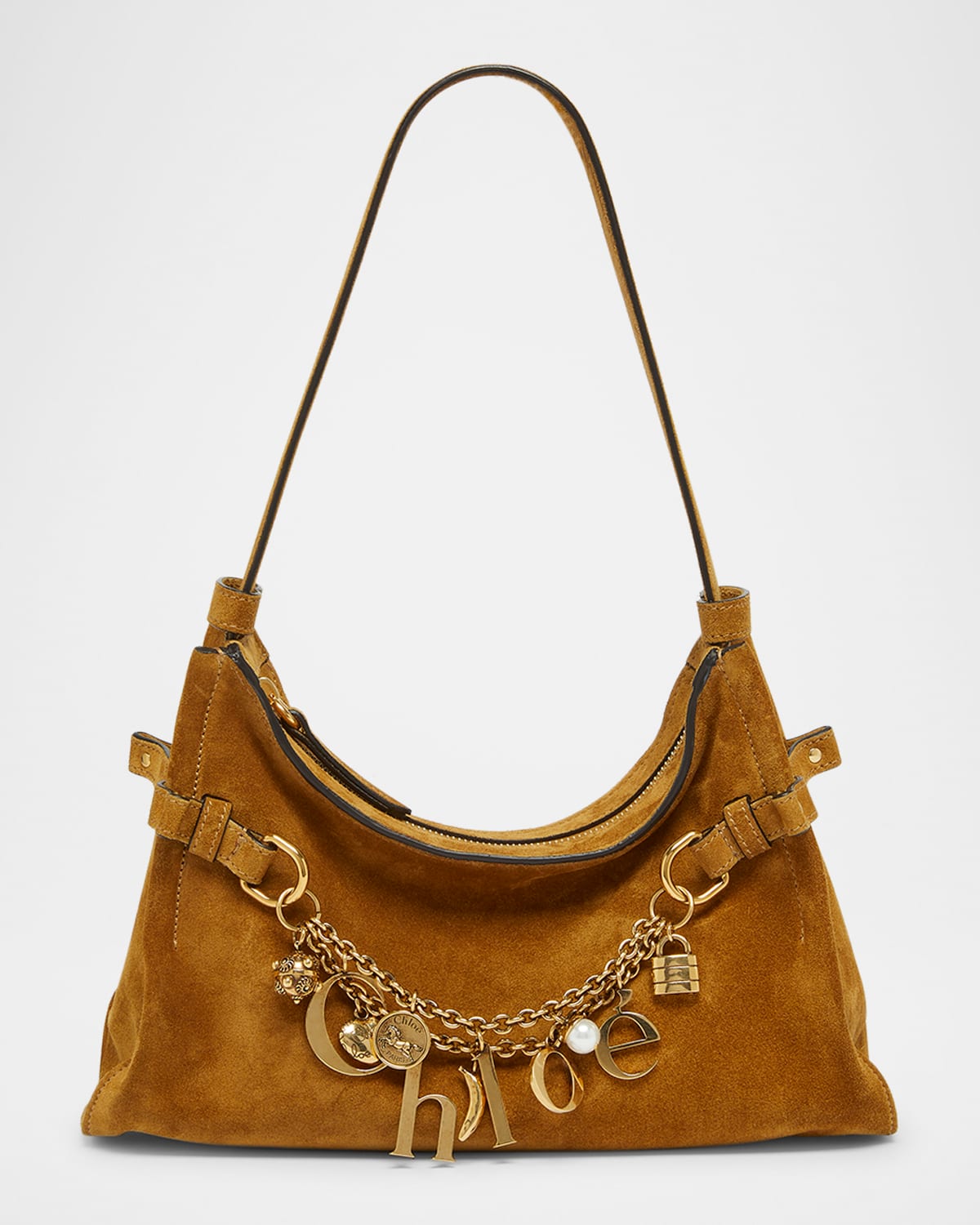 Chloé Logo Charm Hobo Bag In Suede