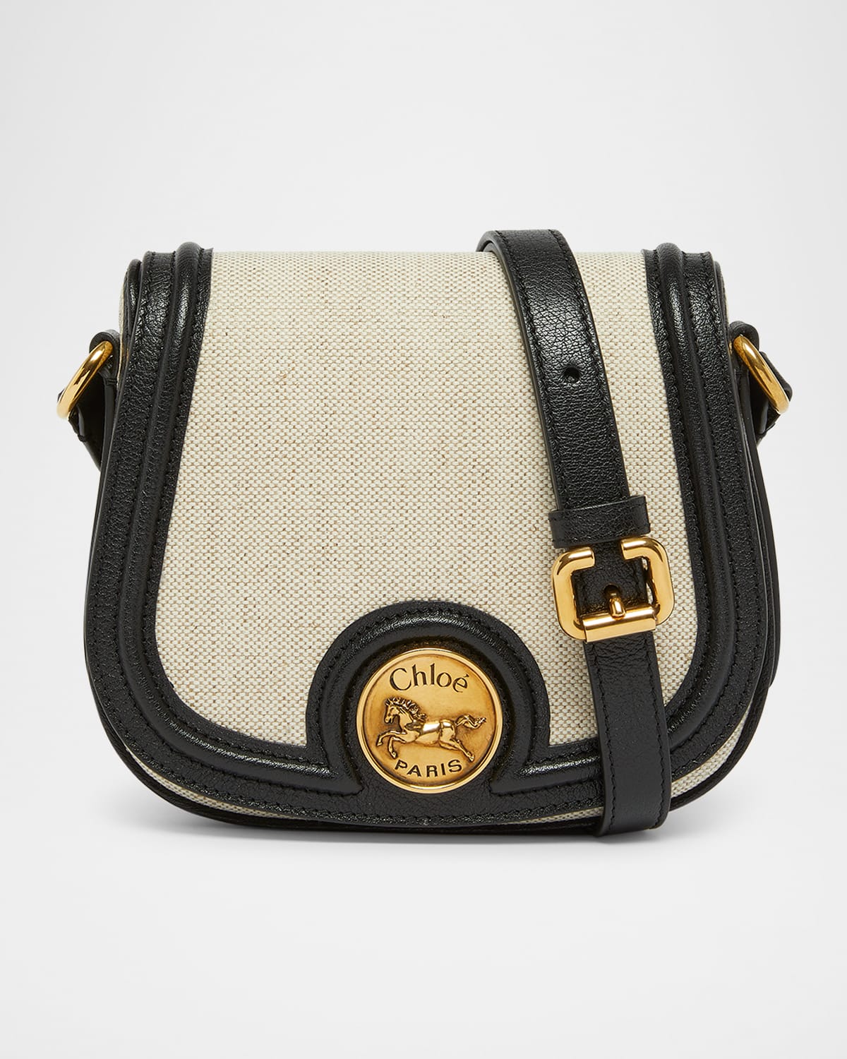 Chloé Horse Medal Small Saddle Crossbody Bag In Canvas Leather