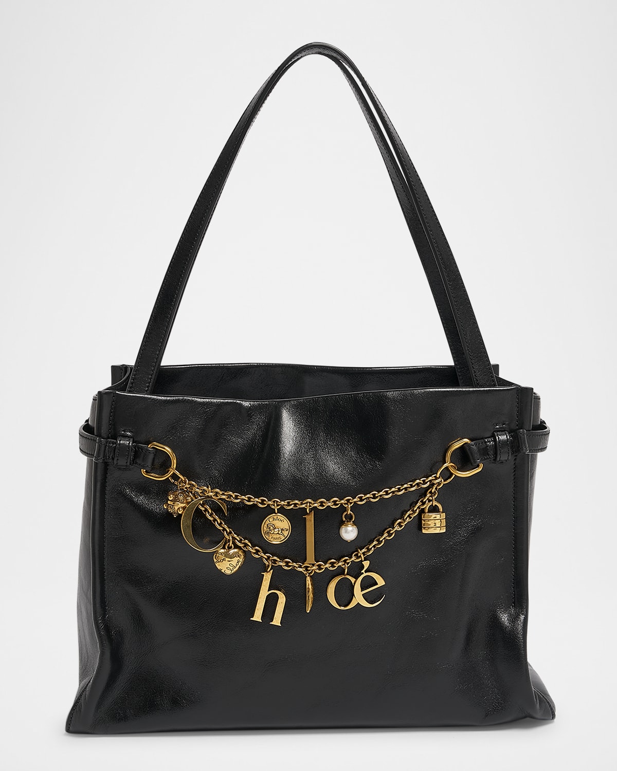 Chloé Logo Charms Tote Bag In Shiny Leather