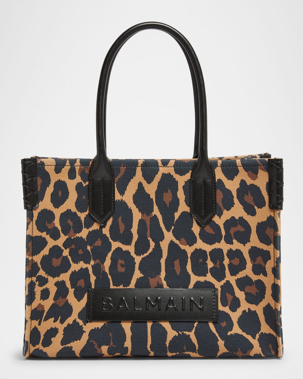 Balmain B-army Shopper Shoulder Bag In Leopard-print Canvas In Multi