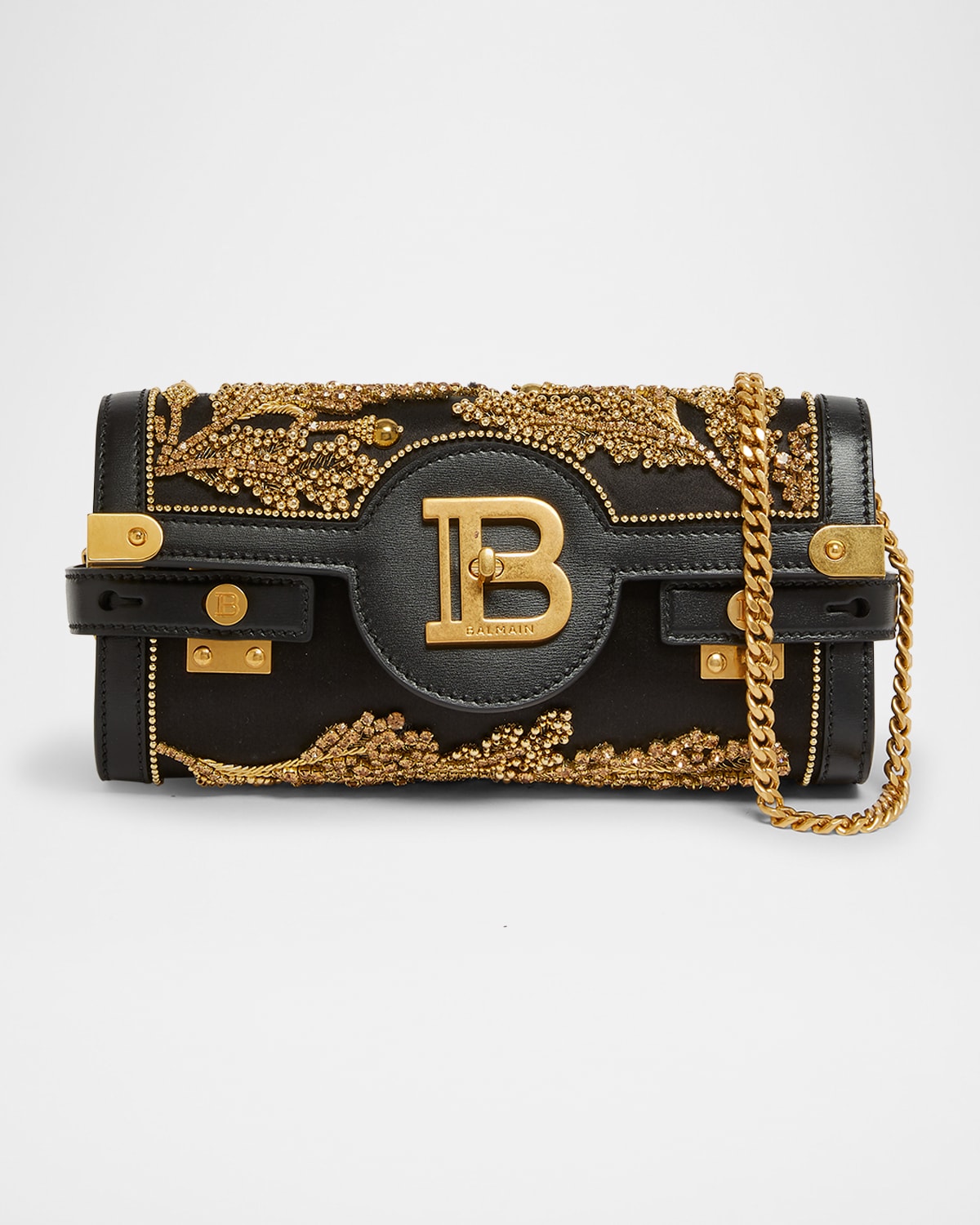 Balmain B-buzz Beaded Pouch Shoulder Bag In Satin And Leather