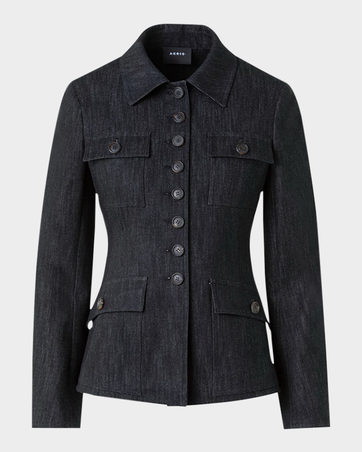 Akris Delia Cotton Denim Stretch Shirt Jacket In Black