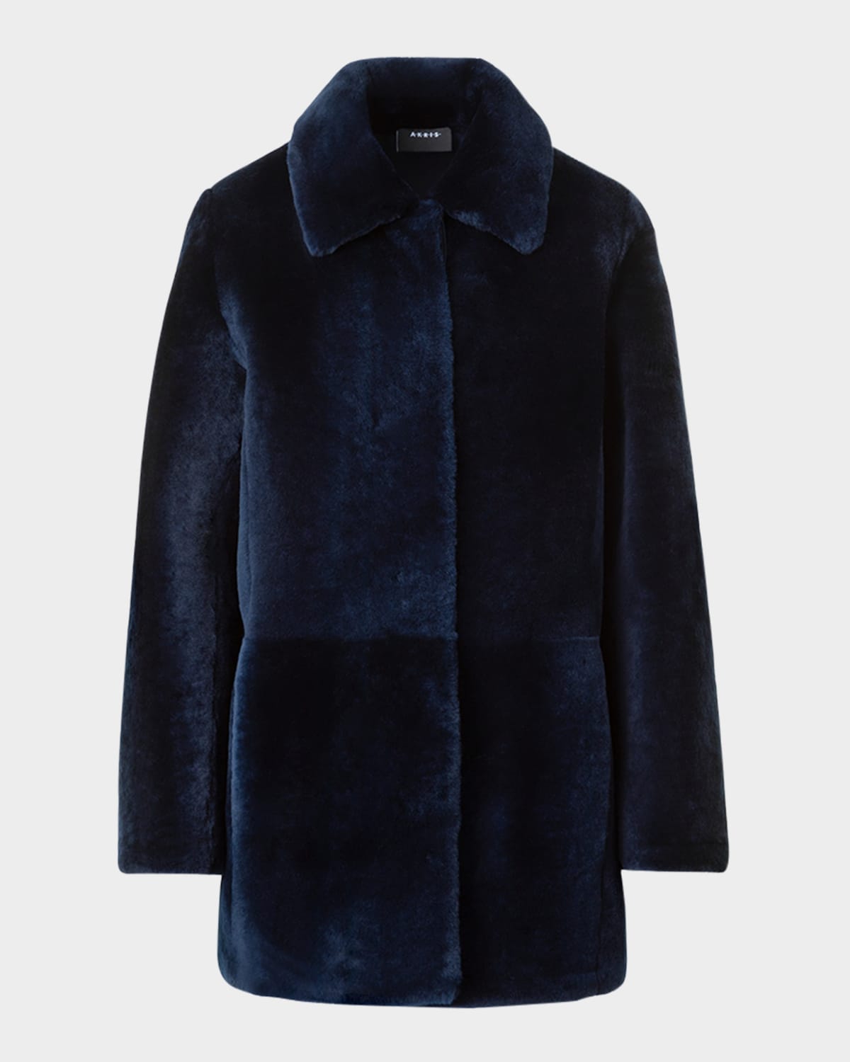 Akris Yaron Merino Sheep Shearling Short Coat In Blue