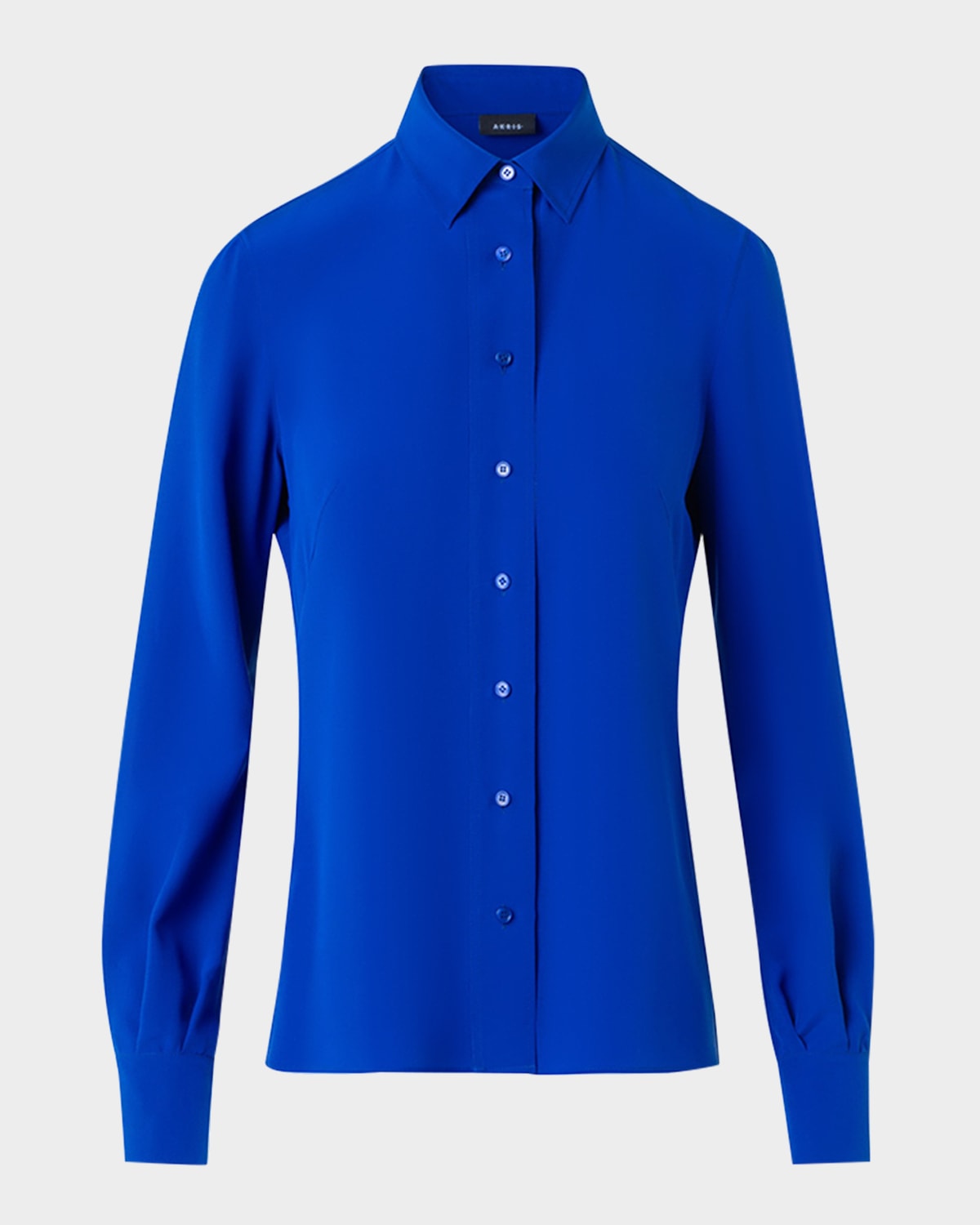 Akris Silk Crepe Button-down Tunic Blouse In Blue