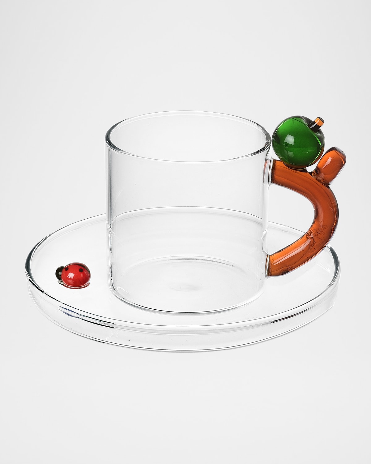 Ichendorf Apple And Ladybug Borosilicate-glass Tea Cup With Saucer In Transparent