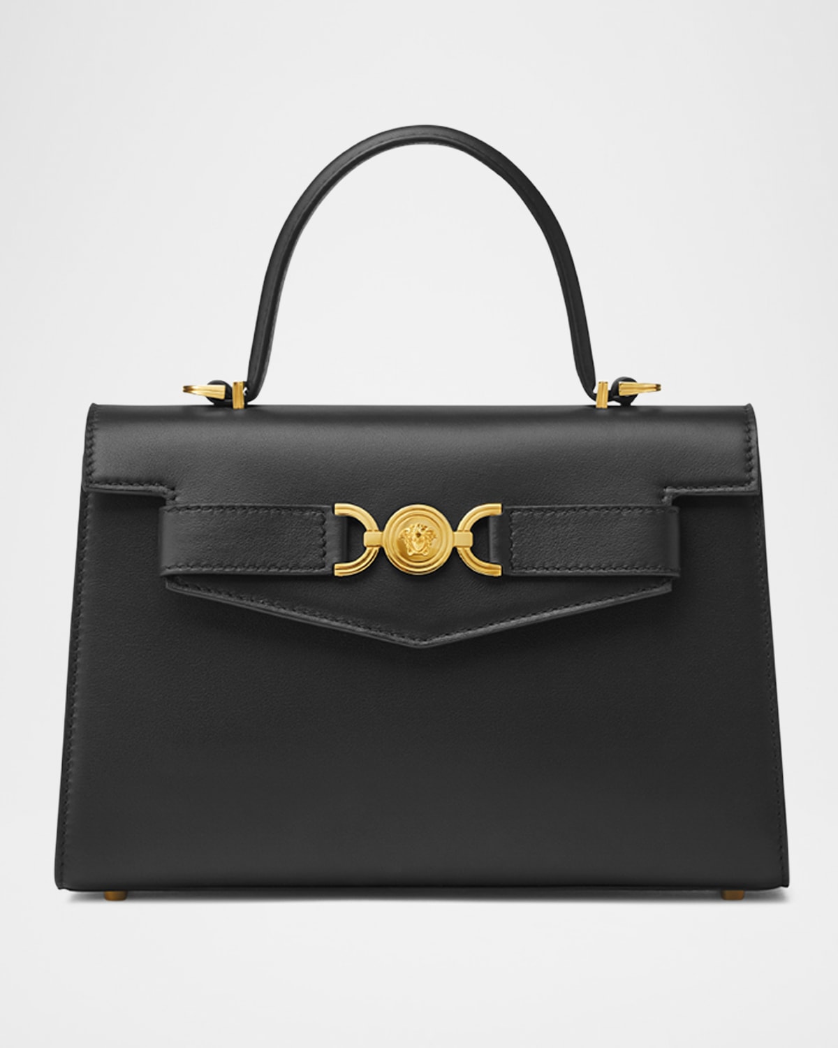 Versace Elegant Black Top Handle Handbag For Women In Black- Gold