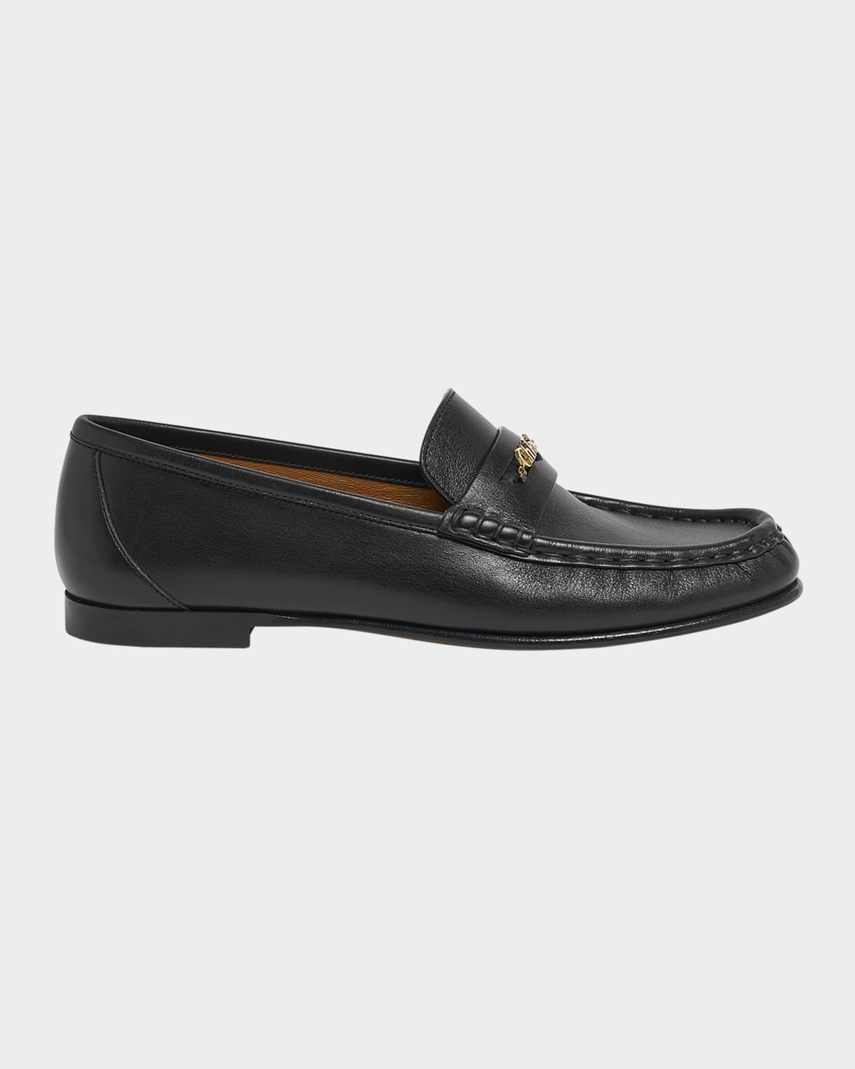Chloé Leather Logo Chain Penny Loafers In Black