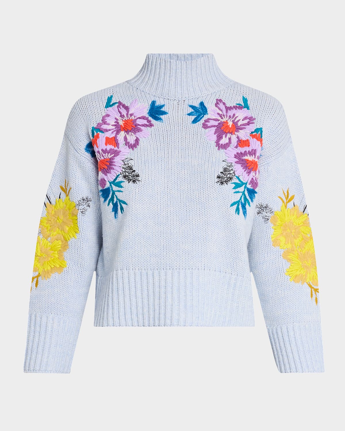 Maison Common Floral Embroidered Wool-cashmere Turtleneck Sweater In Blue