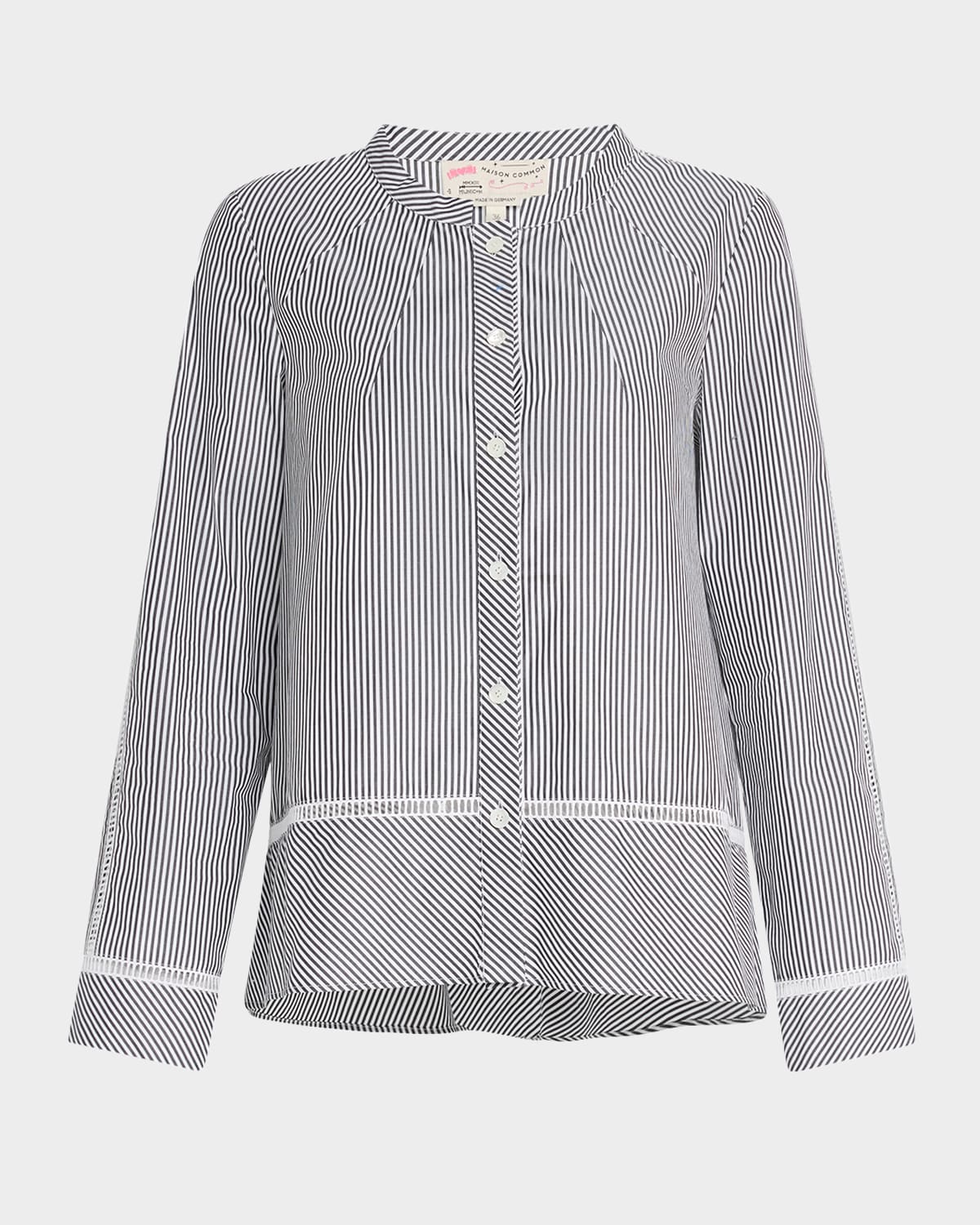 Maison Common Striped Cotton Shirt With Lattice Detail In Gray