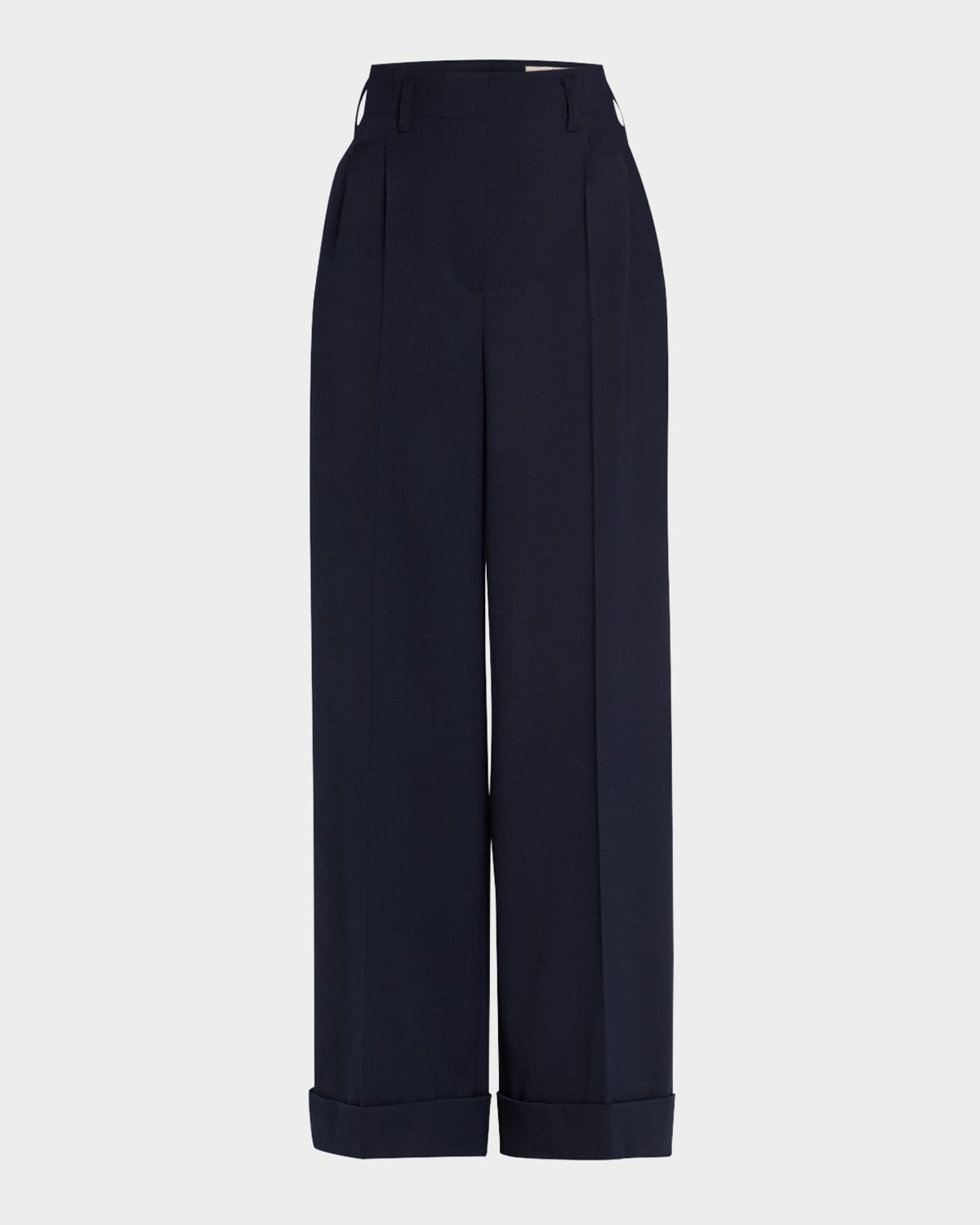 Maison Common Wool-blend Wide-leg Cuffed Pants In Blue