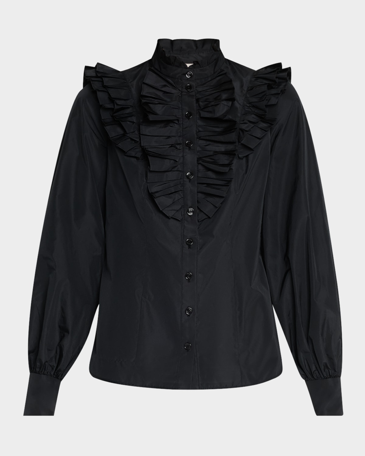 Maison Common Ruffle Long-sleeve Poly Taffeta Blouse In Black