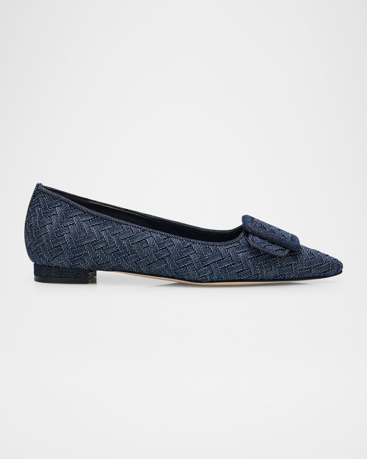 Manolo Blahnik Maysale Chambray Flat Ballerina Pumps